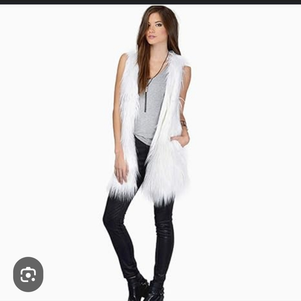 H & M White Faux Fur Open Front Boho Vest. Size L